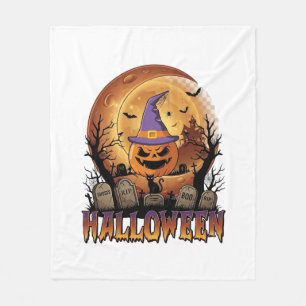 Halloween Pompoen Heksenhoed Zwarte Kat Volle Maan Fleece Deken