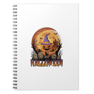 Halloween Pompoen Heksenhoed Zwarte Kat Volle Maan Notitieboek