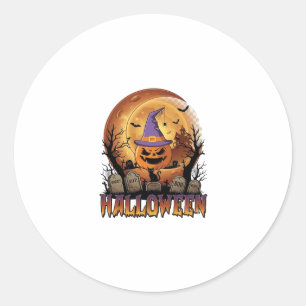 Halloween Pompoen Heksenhoed Zwarte Kat Volle Maan Ronde Sticker