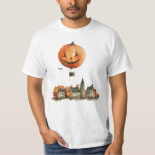 Halloween pompoen hete luchtballon spookdorp t-shirt