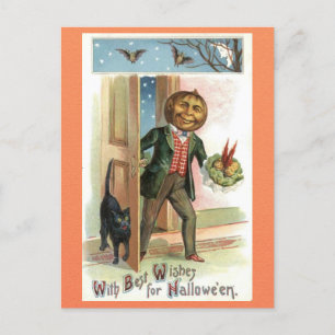  Halloween pompoen hoofd Man Black Cat Briefkaart