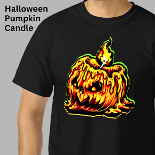 Halloween pompoen hoofd vlammende brandende kaars t-shirt