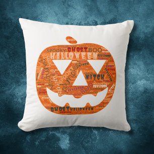 Halloween Pompoen Jack-o'-Lantern Woordwolk Kussen