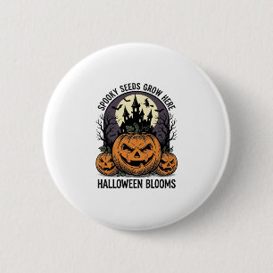 Halloween Pompoen Kasteel Vintage Griezelen Shirt_ Ronde Button 5,7 Cm