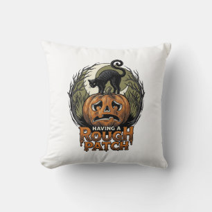 Halloween Pompoen Kat Ruw Patch Vintage Gravure Kussen