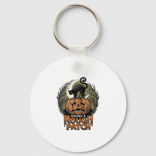 Halloween Pompoen Kat Ruw Patch Vintage Gravure Sleutelhanger