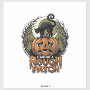 Halloween Pompoen Kat Ruw Patch Vintage Gravure Sticker