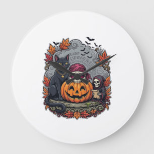 Halloween Pompoen Kat Schedel Grim Reaper Herfst B Grote Klok