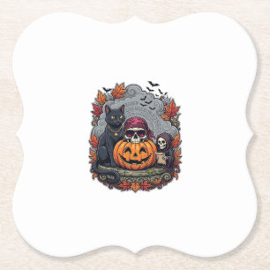 Halloween Pompoen Kat Schedel Grim Reaper Herfst B Kartonnen Onderzetters