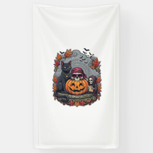 Halloween Pompoen Kat Schedel Grim Reaper Herfst B Spandoek