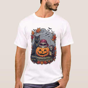Halloween Pompoen Kat Schedel Grim Reaper Herfst B T-shirt