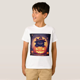 Halloween pompoen kat vibes t-shirt