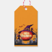 Halloween pompoen, katten en heks ha cadeaulabel (Voorkant)