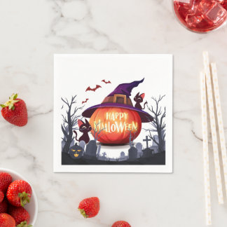 Halloween pompoen, katten en heks ha servet