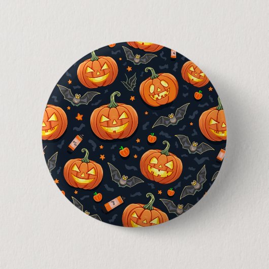 Halloween pompoen knop ronde button 5,7 cm (Voorkant)