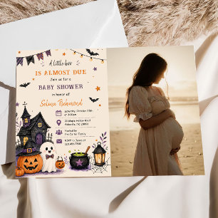 Halloween Pompoen Little Boo Baby Shower Foto Kaart
