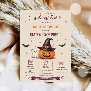 Halloween Pompoen Little Boo Baby Shower Kaart