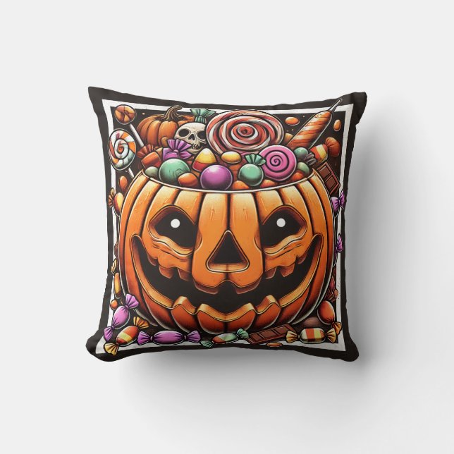 Halloween pompoen mand kussen (Voorkant)