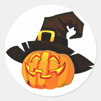 Halloween pompoen met heks Pet Ronde Sticker