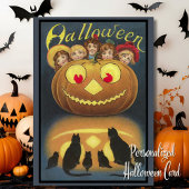 Halloween Pompoen met Kinderen Custom Feestdagen Kaart