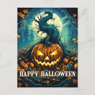 Halloween pompoen onder het maanlicht briefkaart