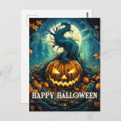 Halloween pompoen onder het maanlicht briefkaart (Voorkant / Achterkant)