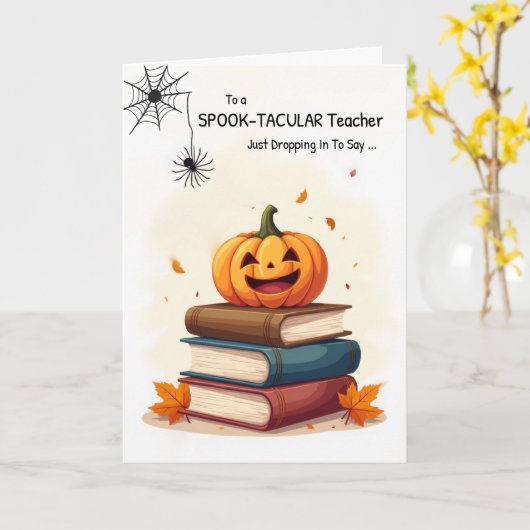 Halloween pompoen op boeken Schattige Spider Kaart (Gele Bloem)