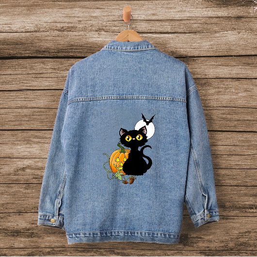 Halloween pompoen Paarse zwarte kat Denim Jacket
