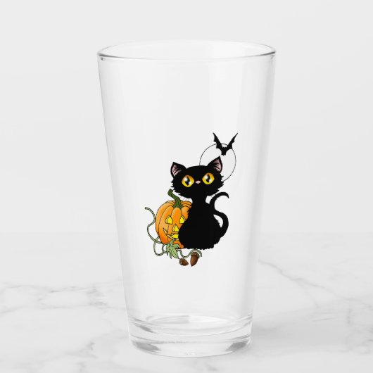 Halloween pompoen Paarse zwarte kat Glas (Voorkant)