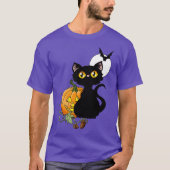 Halloween pompoen Paarse zwarte kat T-shirt (Voorkant)