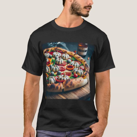 Halloween pompoen pizza t-shirt (Voorkant)