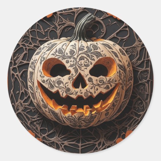 Halloween pompoen ronde sticker (Voorkant)
