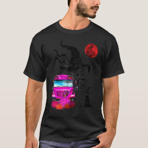 Halloween Pompoen Roze Schoolbus Heks Met Zwart T-shirt