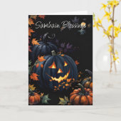 Halloween Pompoen Samhain Night Pagan Blessings Kaart (Gele Bloem)