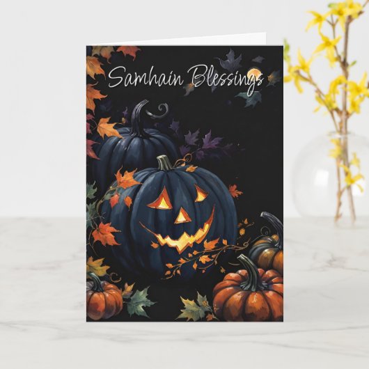 Halloween Pompoen Samhain Night Pagan Blessings Kaart (Gele Bloem)