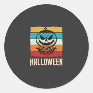 Halloween Pompoen Schedel Retro Vintage Ronde Sticker