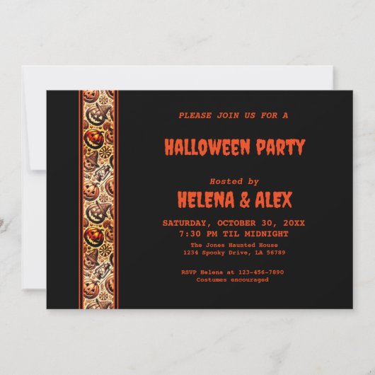 Halloween pompoen sinaasappel zwart patroon Uitnod Kaart (Voorkant)