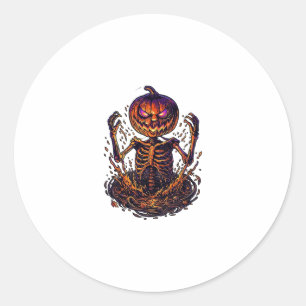 Halloween Pompoen Skelet Magie Portaal Vlammen_1 Ronde Sticker