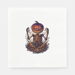 Halloween Pompoen Skelet Magische Poort Vlammen_1 Servet