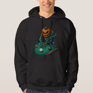 Halloween Pompoen Skelet Speelt Pool Biljart Hoodie