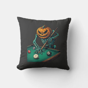 Halloween Pompoen Skelet Speelt Pool Biljart Kussen