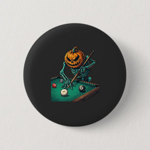 Halloween Pompoen Skelet Speelt Pool Biljart Ronde Button 5,7 Cm