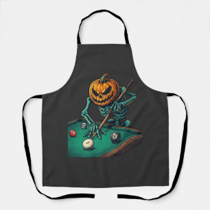 Halloween Pompoen Skelet Speelt Pool Biljart Schort