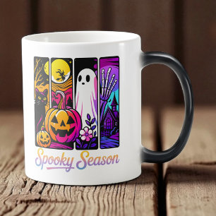 Halloween Pompoen Spook Pop Art Retro Zwart Magische Mok