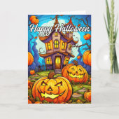 Halloween pompoen & spookhuis kaart (Voorkant)