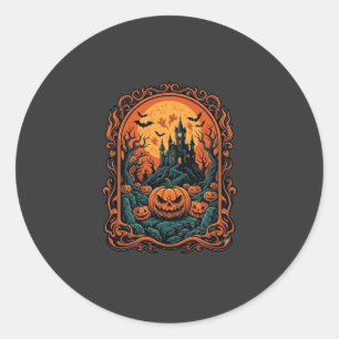 Halloween Pompoen Spookhuis Volle Maan Vleermuizen Ronde Sticker