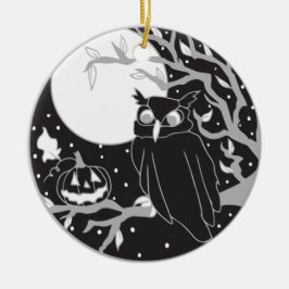 Halloween Pompoen & Uil Keramisch Ornament