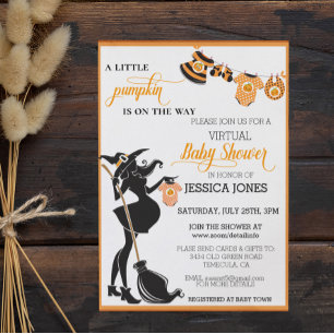 Halloween Pompoen Virtuele Heks Baby Shower Kaart