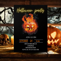 Halloween pompoen vlammen bewerkbare neon tekst kaart