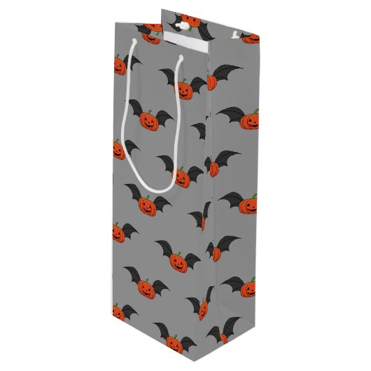 Halloween pompoen vleermuis wijn cadeautas (Voorkant Gekanteld)